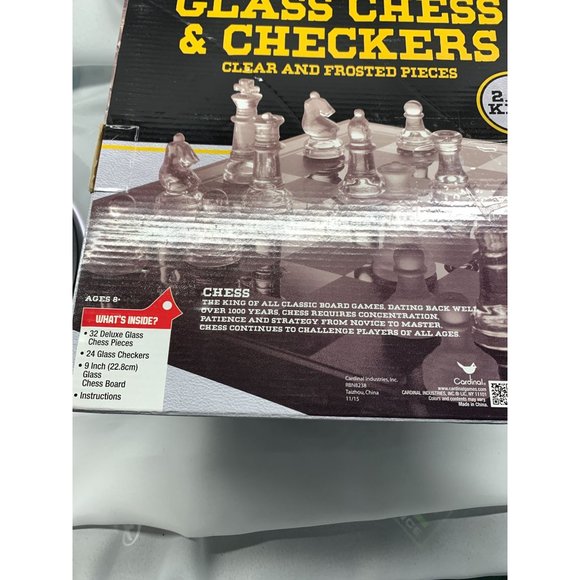 Etched Glass Chess and Checkers Set W/Glass Board. - Picture 6 of 6